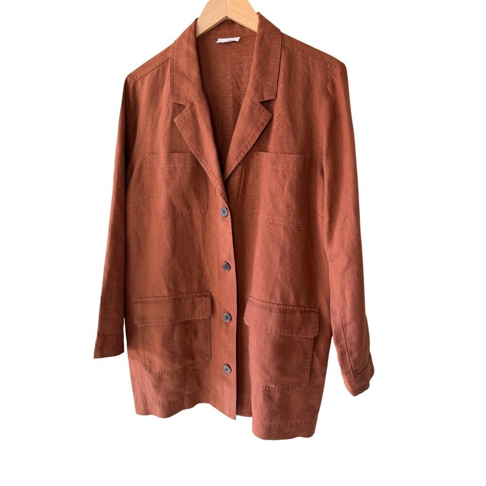 J. Jill Love Womens Size Medium Rust Brown Linen Light Jacket /Shacket Casual